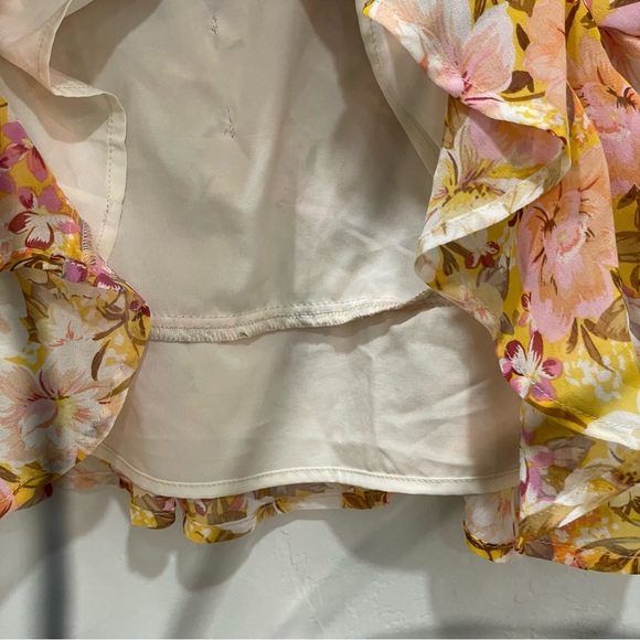 ASTR The Label Women's Small Dress Smoked Waist Ruched Yellow Peach Floral - Picture 13 of 16